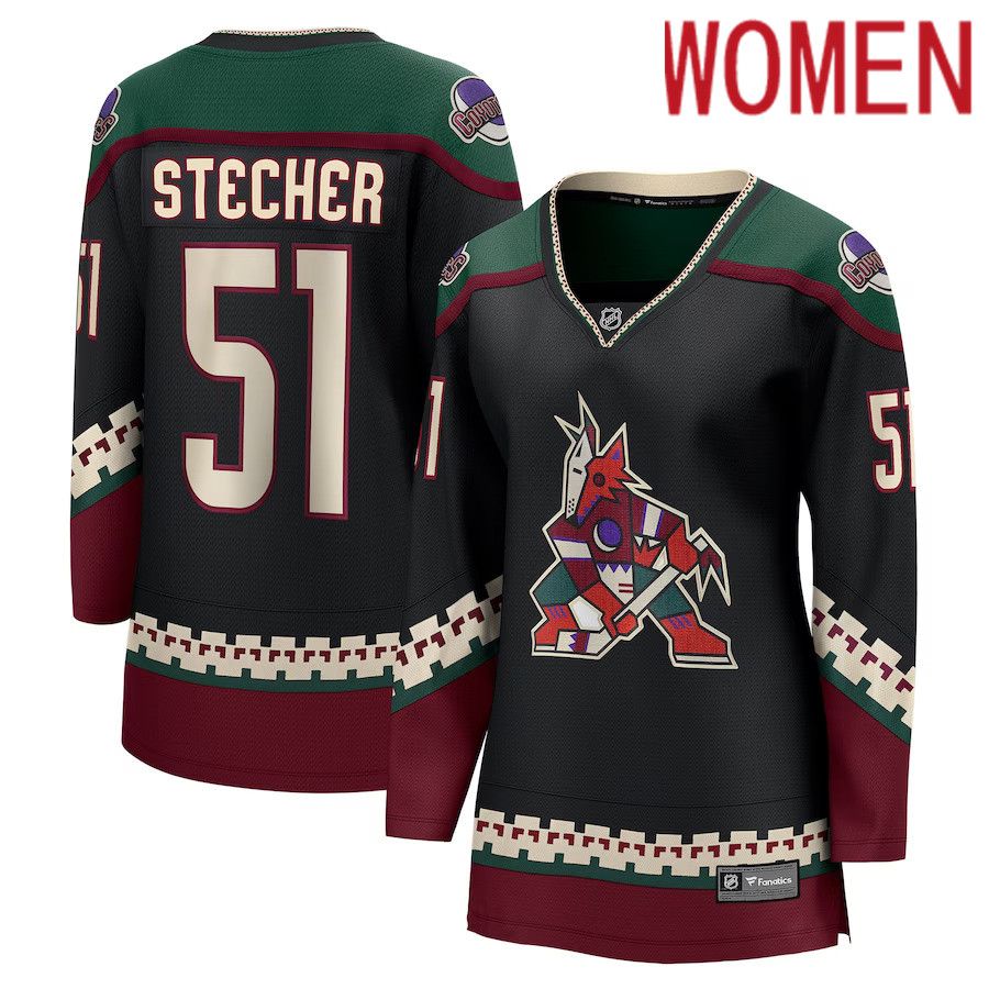 Women Arizona Coyotes 51 Troy Stecher Fanatics Branded Black Home Breakaway Player NHL Jersey